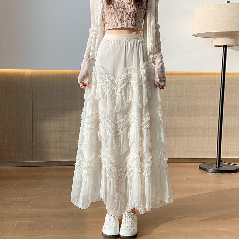 A-line cake gauze wood ear irregular skirt for women
