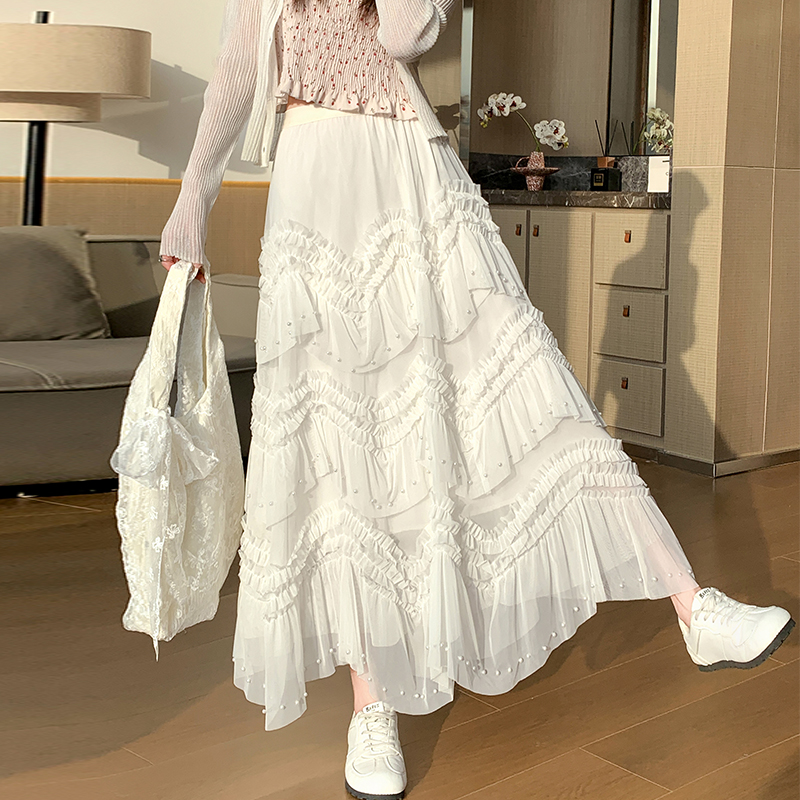 A-line cake gauze wood ear irregular skirt for women