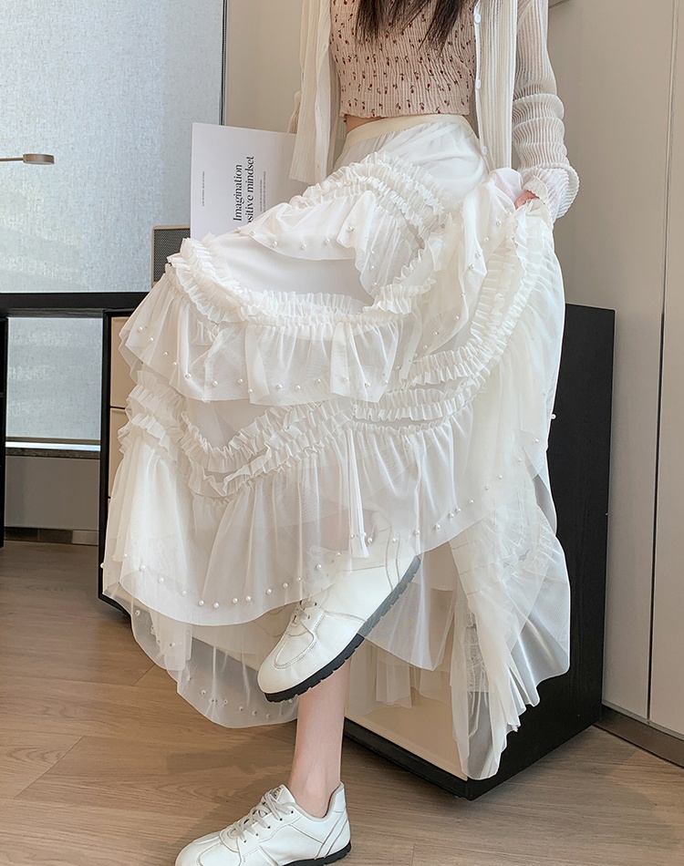 A-line cake gauze wood ear irregular skirt for women