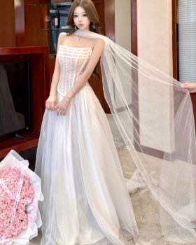 Temperament lace tops pinched waist double long skirt a set