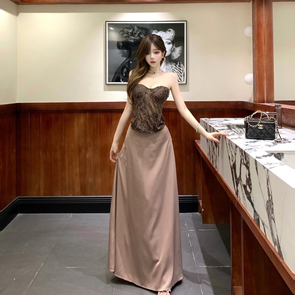 Fashion enticement sling skirt satin lace vest a set