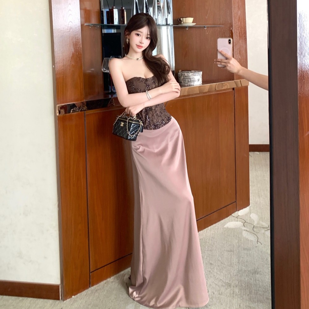 Fashion enticement sling skirt satin lace vest a set