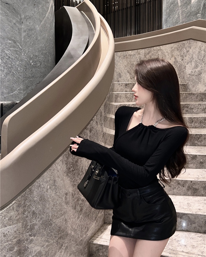 Chain halter tops pure temperament T-shirt for women