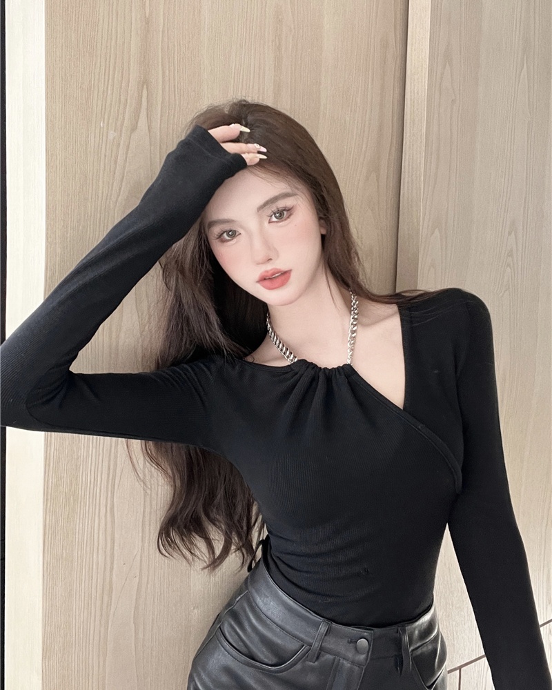 Chain halter tops pure temperament T-shirt for women