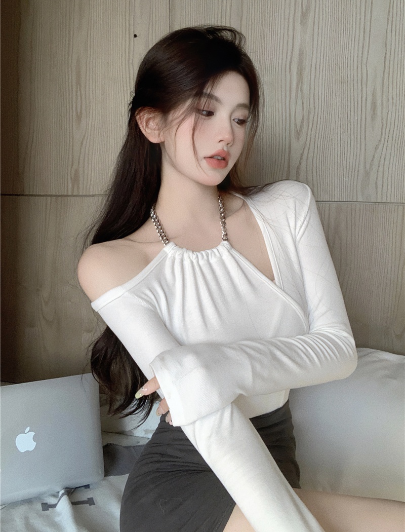 Chain halter tops pure temperament T-shirt for women