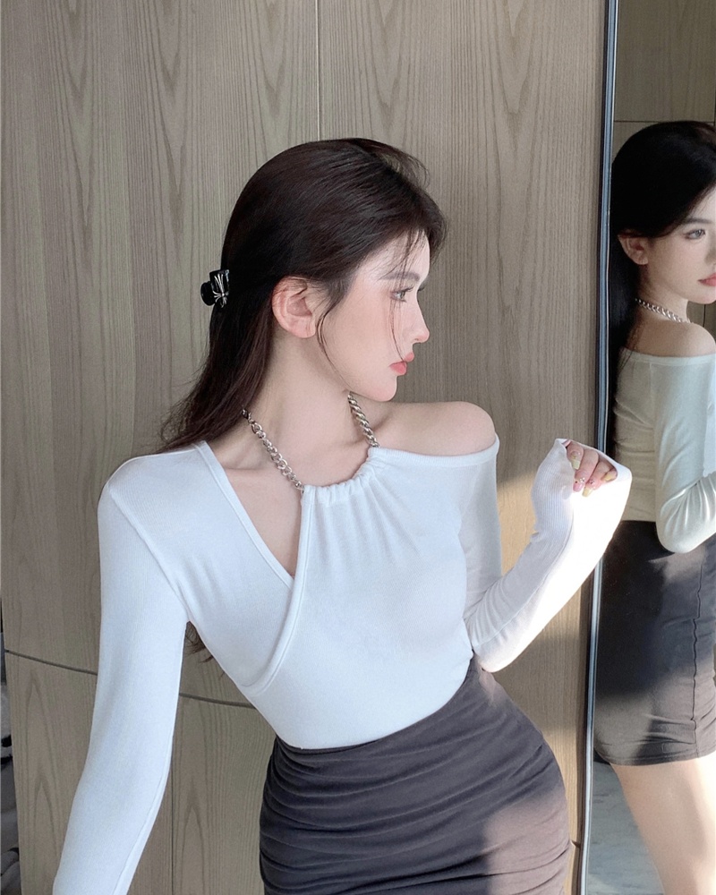 Chain halter tops pure temperament T-shirt for women