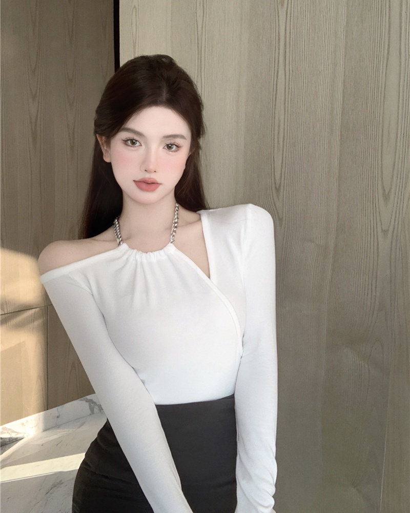 Chain halter tops pure temperament T-shirt for women