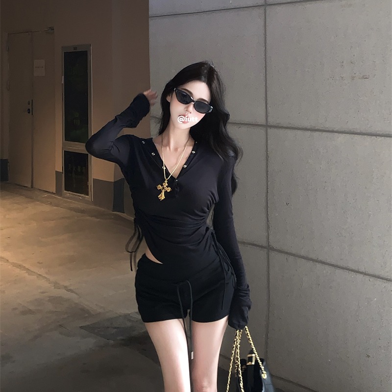 Hooded long sleeve tops autumn bottoming T-shirt for women