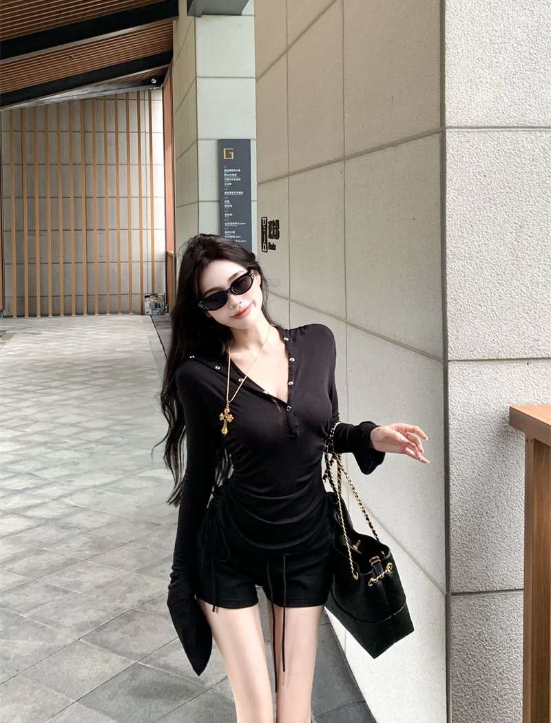 Hooded long sleeve tops autumn bottoming T-shirt for women
