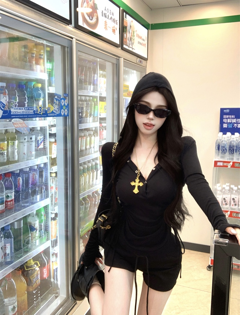 Hooded long sleeve tops autumn bottoming T-shirt for women