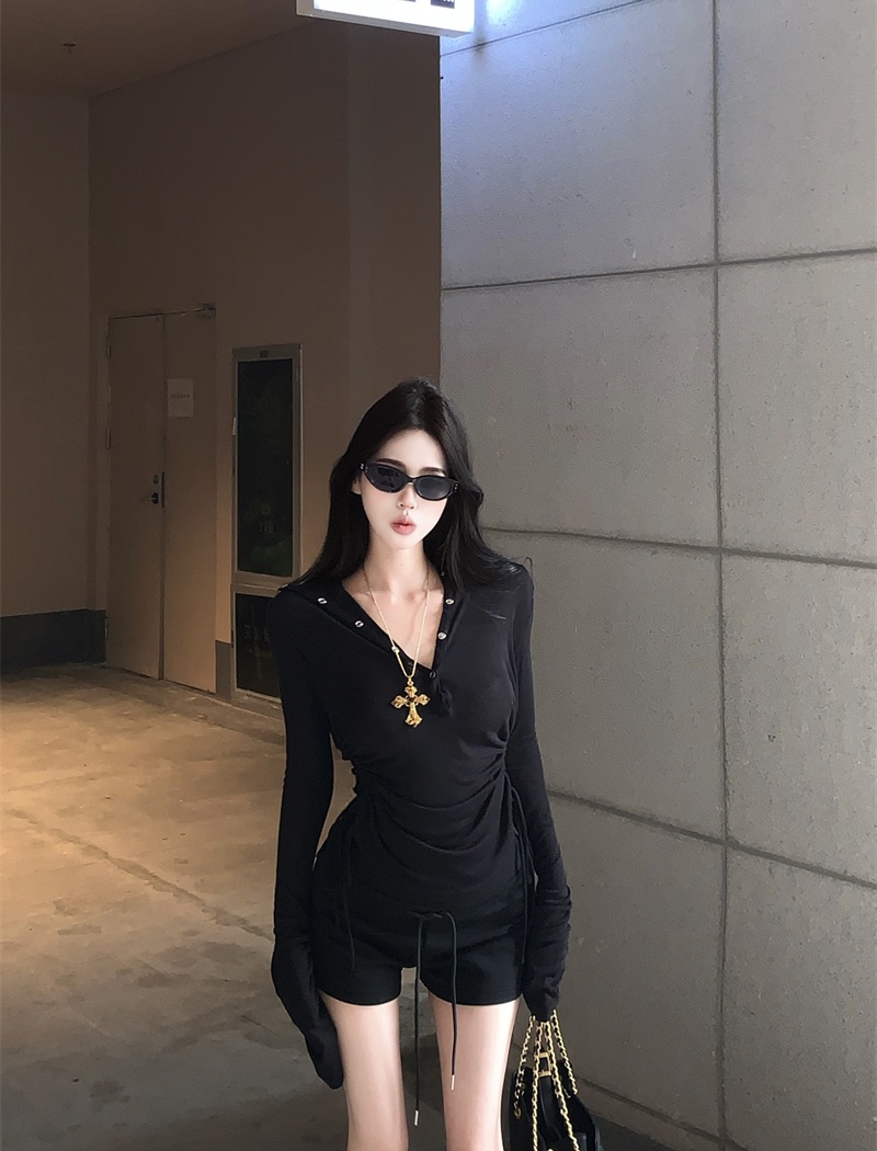 Hooded long sleeve tops autumn bottoming T-shirt for women