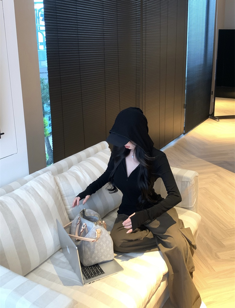 Autumn hooded tops slim thin cardigan for women