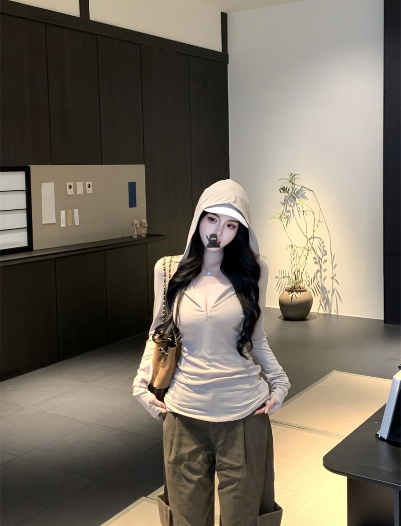 Autumn hooded tops slim thin cardigan for women