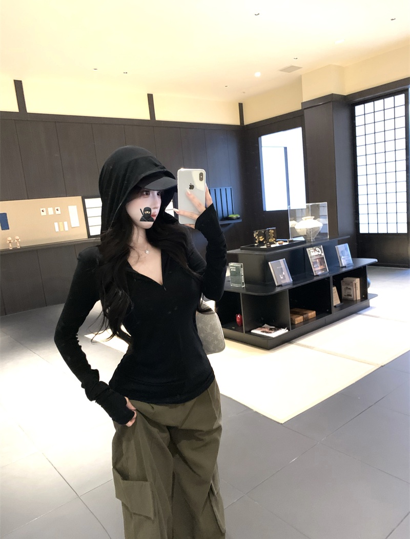 Autumn hooded tops slim thin cardigan for women