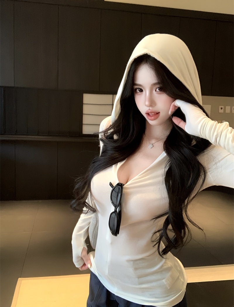 Autumn hooded tops slim thin cardigan for women