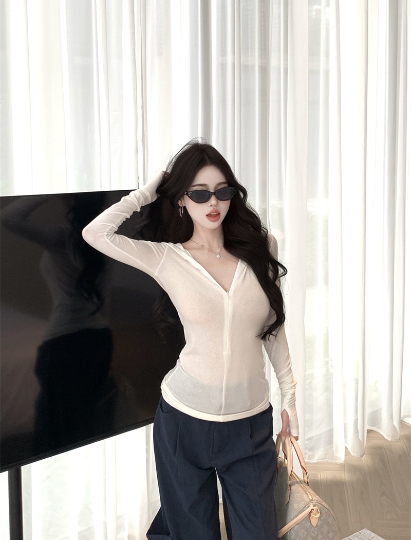 Autumn hooded tops slim thin cardigan for women