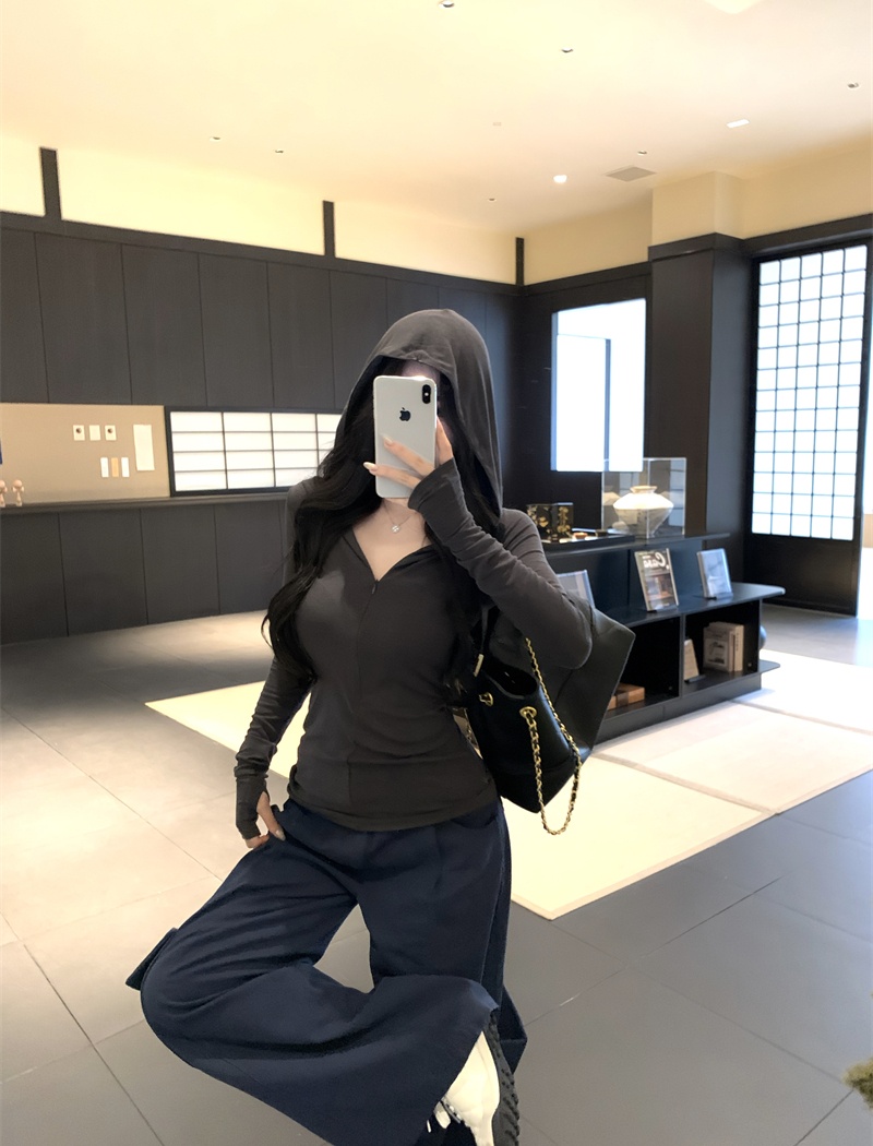 Autumn hooded tops slim thin cardigan for women