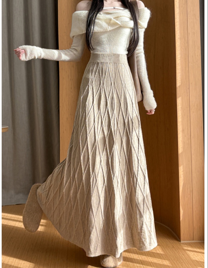 Korean style A-line skirt big skirt knitted long skirt