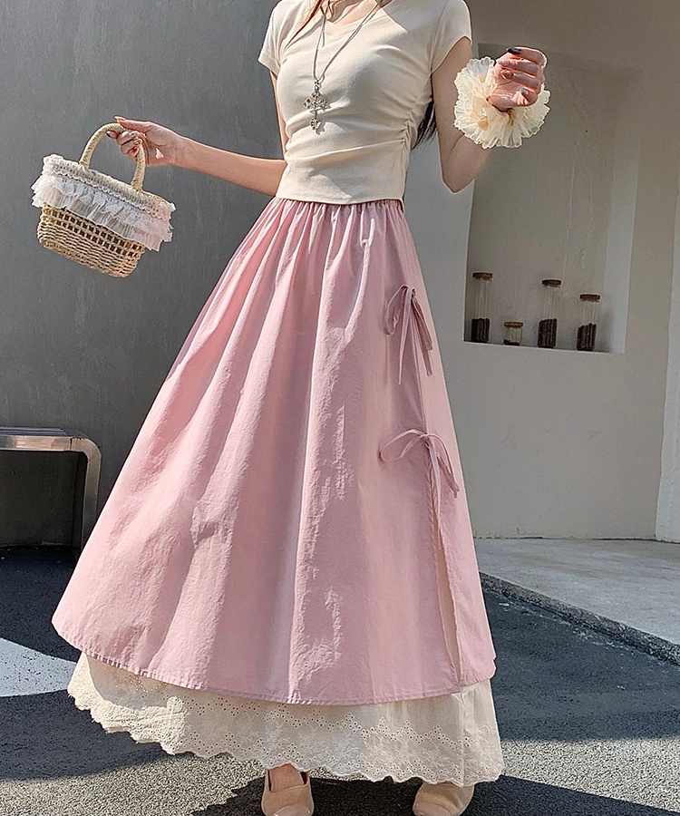 High waist slim skirt lace long dress for women