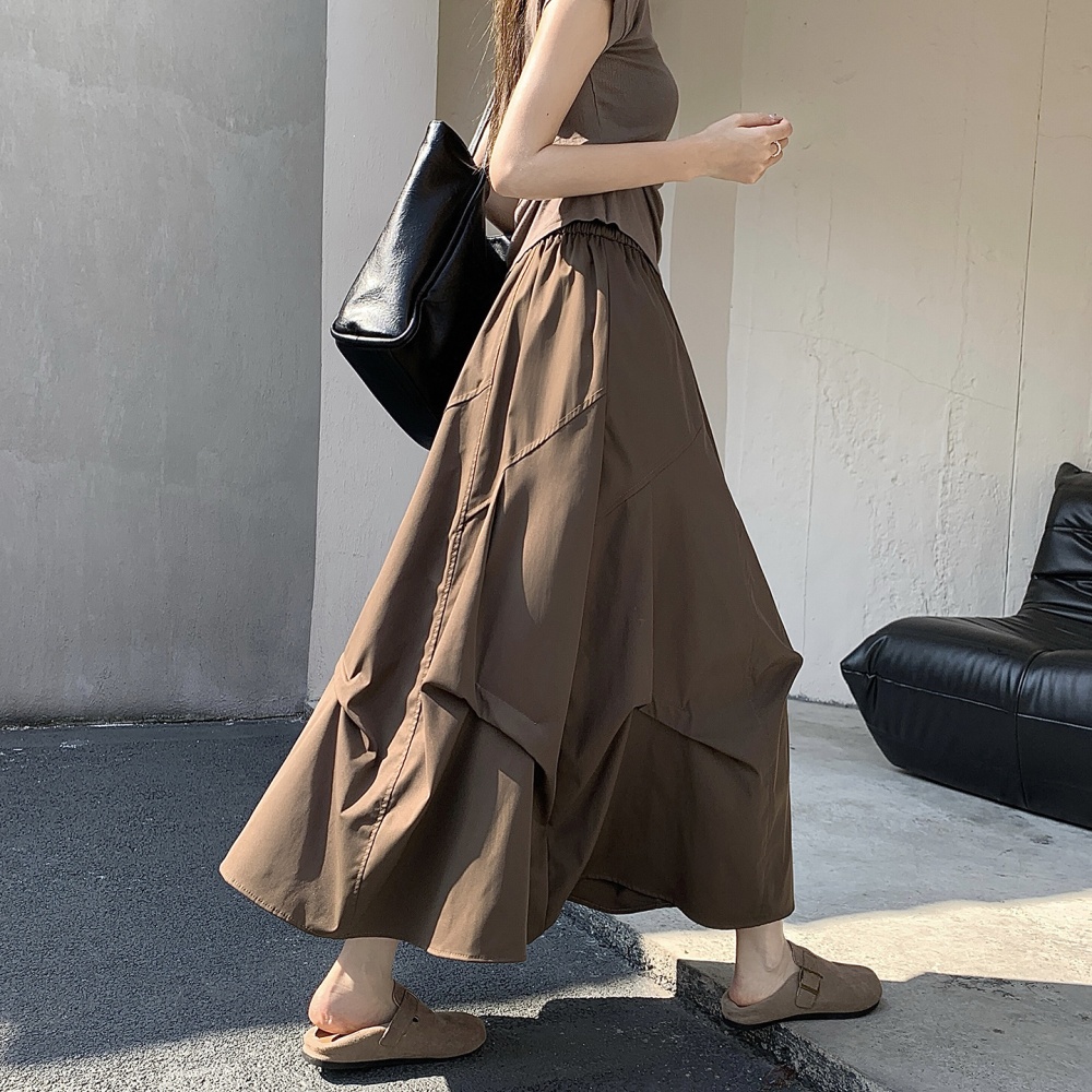 Long Korean style fold spring and summer skirt for women