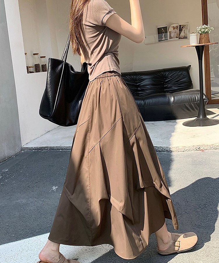 Long Korean style fold spring and summer skirt for women