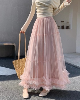 Fungus drape spring and summer A-line gauze high waist skirt