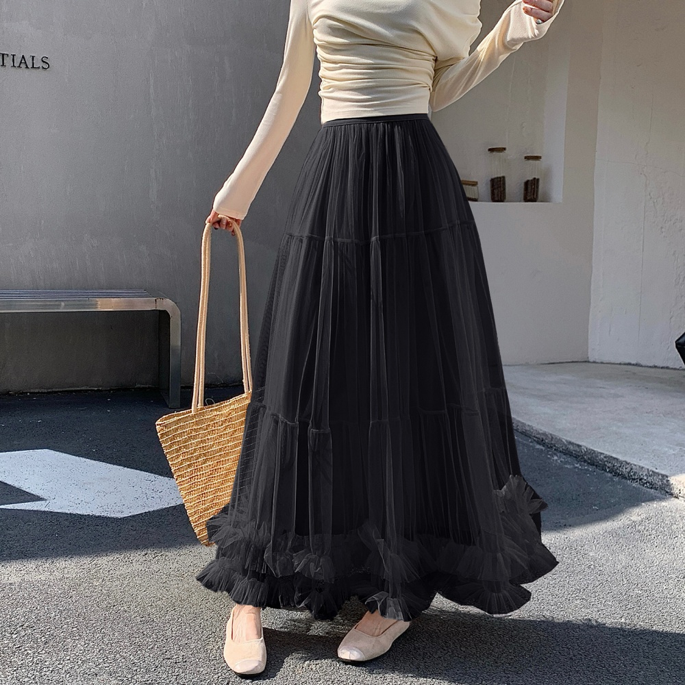 Fungus drape spring and summer A-line gauze high waist skirt