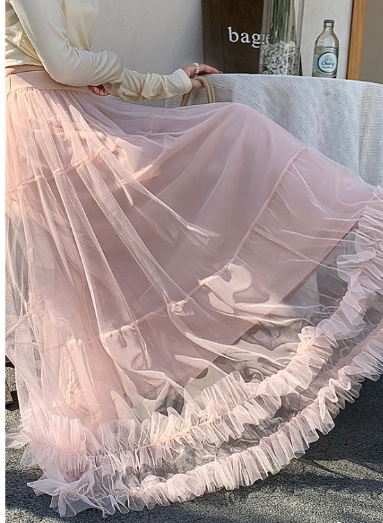 Fungus drape spring and summer A-line gauze high waist skirt