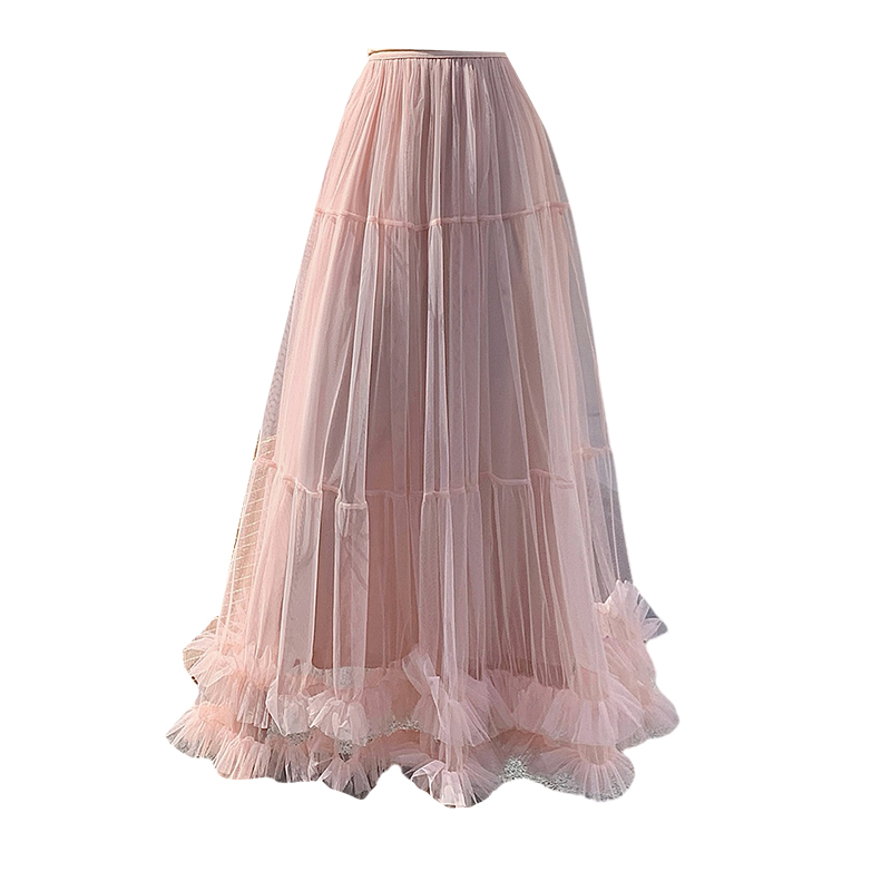 Fungus drape spring and summer A-line gauze high waist skirt