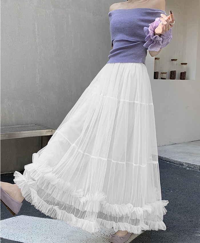 Fungus drape spring and summer A-line gauze high waist skirt