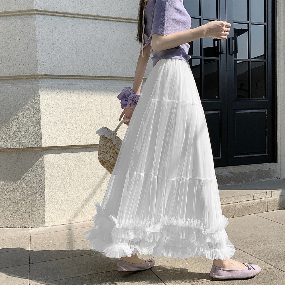 Fungus drape spring and summer A-line gauze high waist skirt