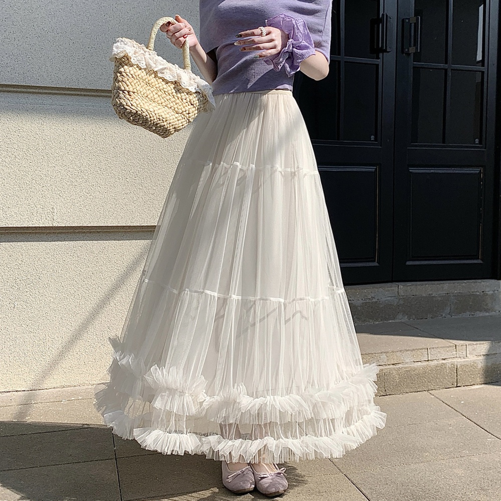 Fungus drape spring and summer A-line gauze high waist skirt