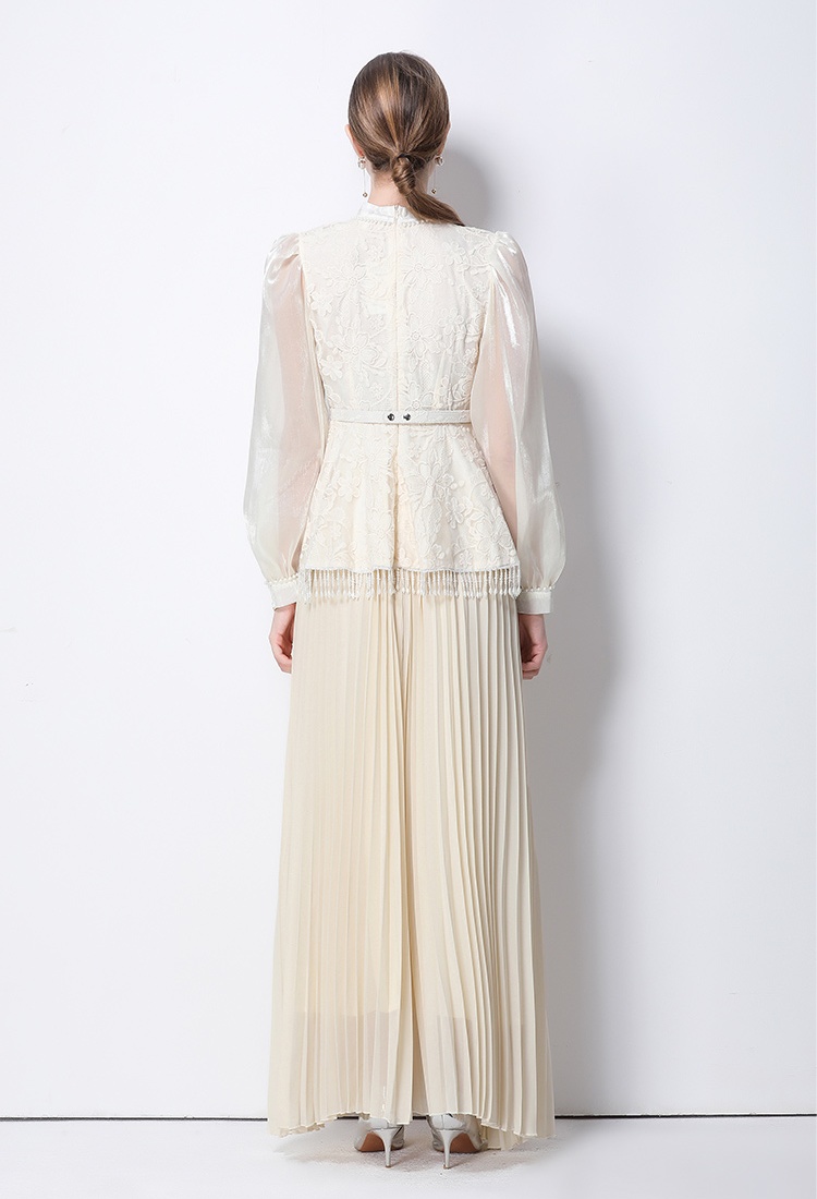 France style long sleeve pinched waist long dress