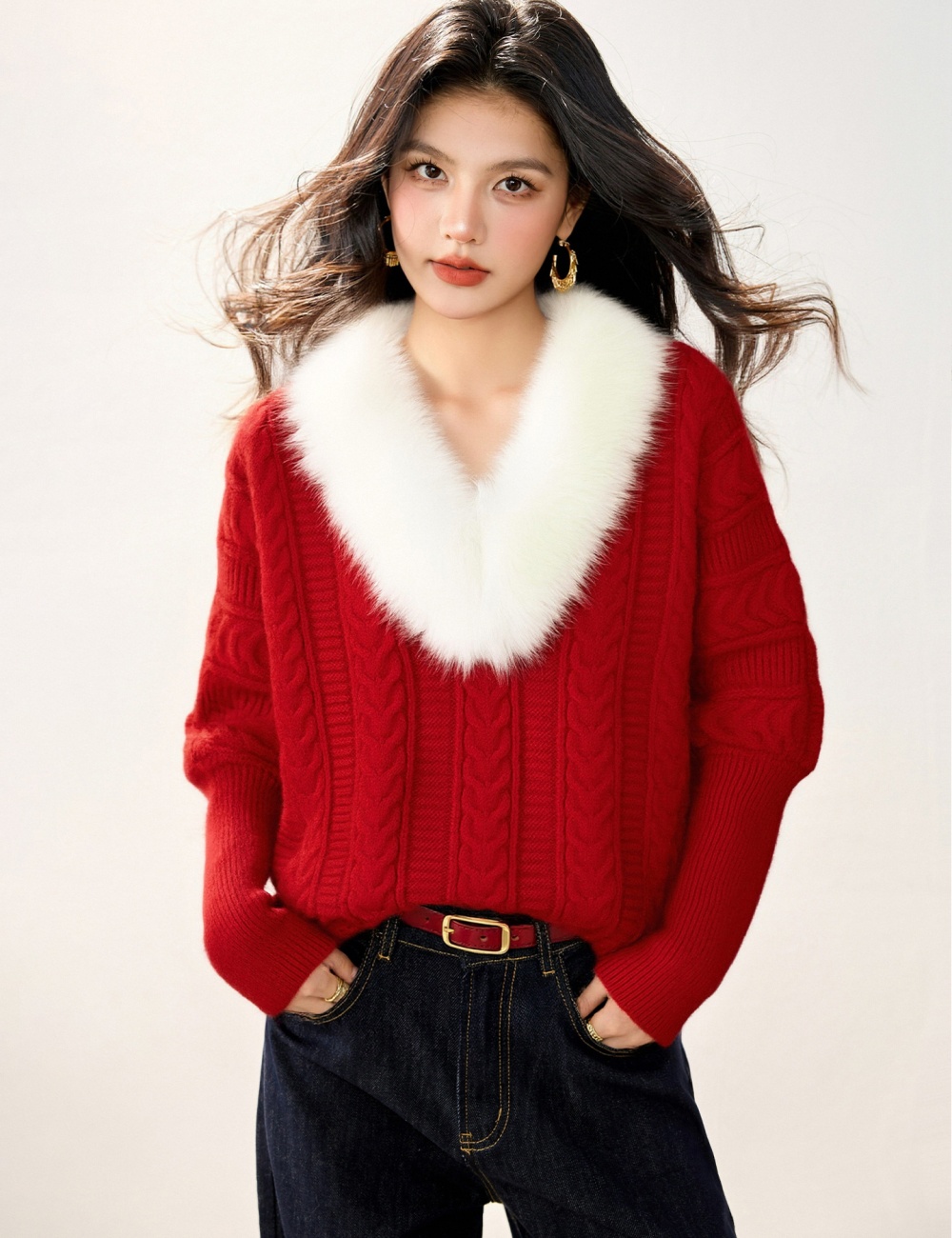 Thick pullover tops knitted sweater for women