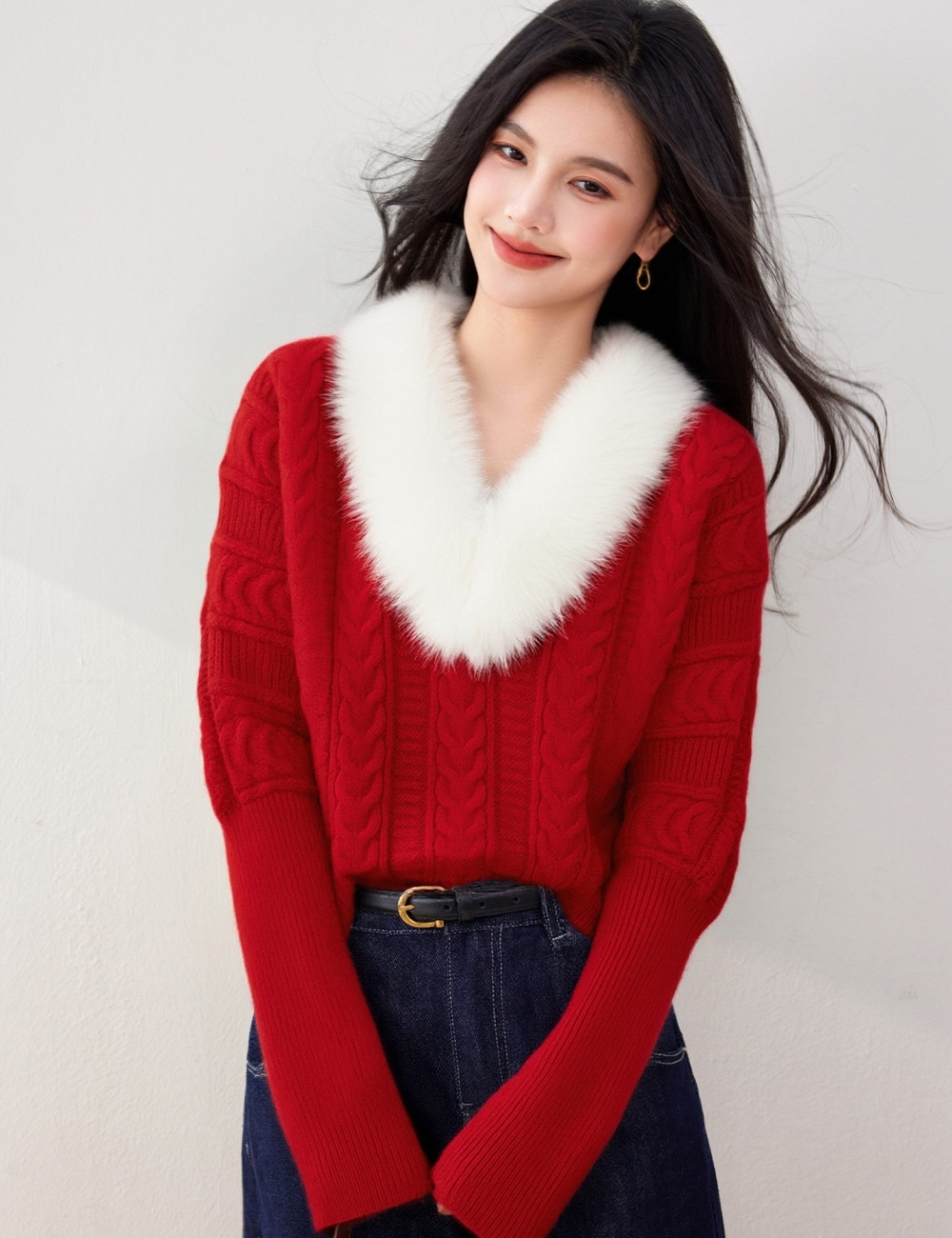 Thick pullover tops knitted sweater for women