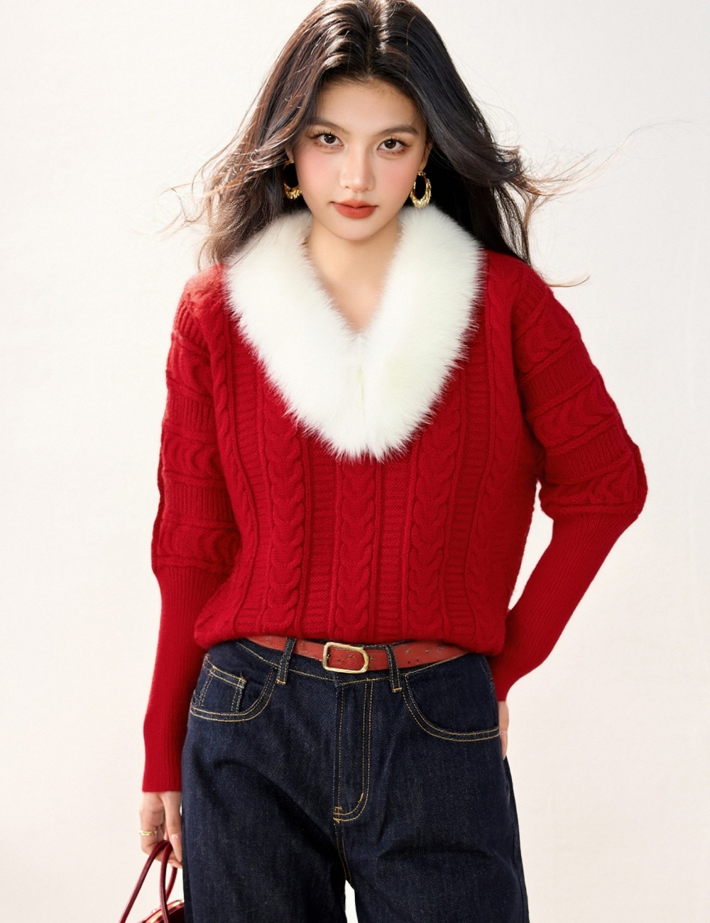 Thick pullover tops knitted sweater for women