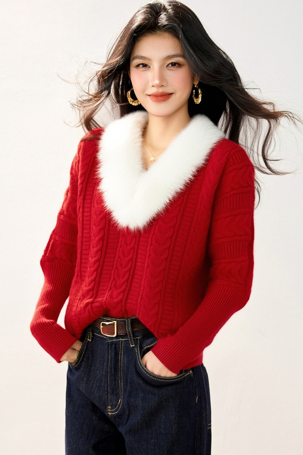 Thick pullover tops knitted sweater for women