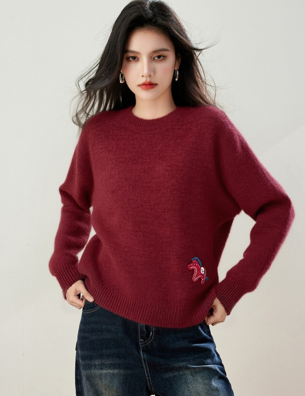 Lazy pullover cartoon tops pony short sweater