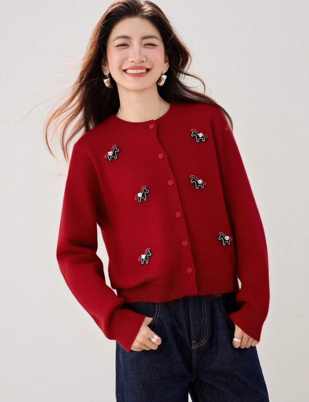 Knitted pony tops loose spring sweater for women