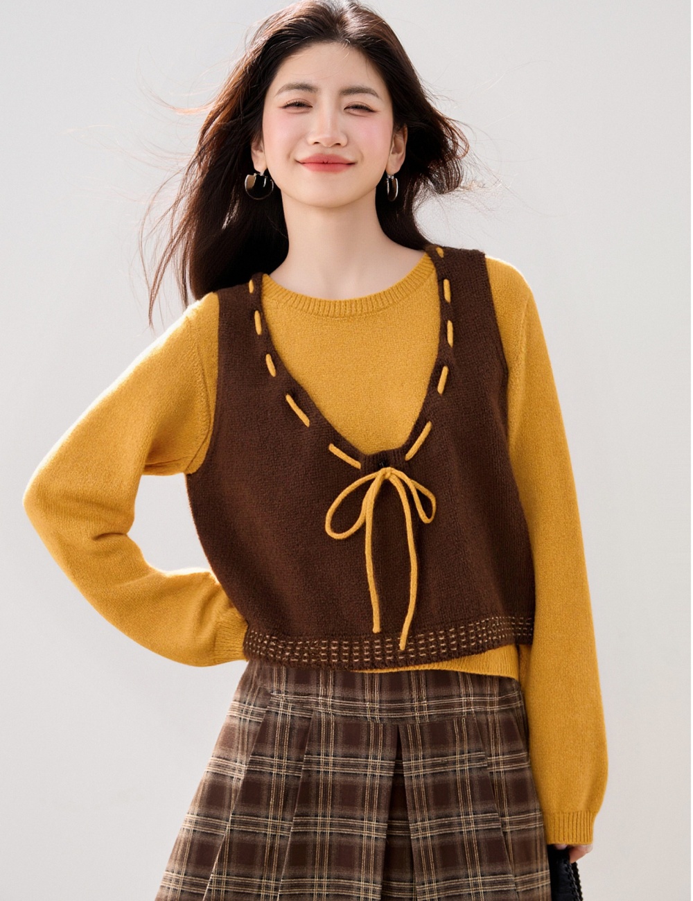 Knitted waistcoat sweater 2pcs set for women