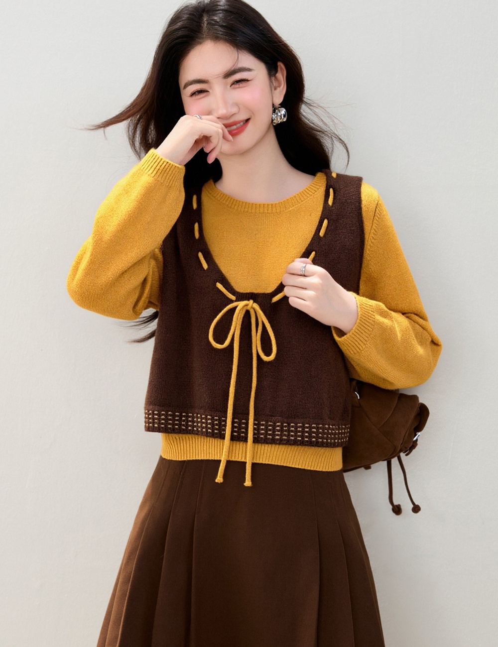 Knitted waistcoat sweater 2pcs set for women