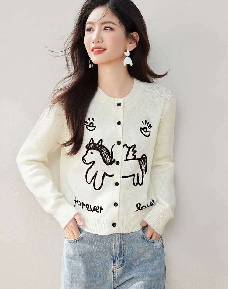 Embroidery knitted wine-red cardigan for women