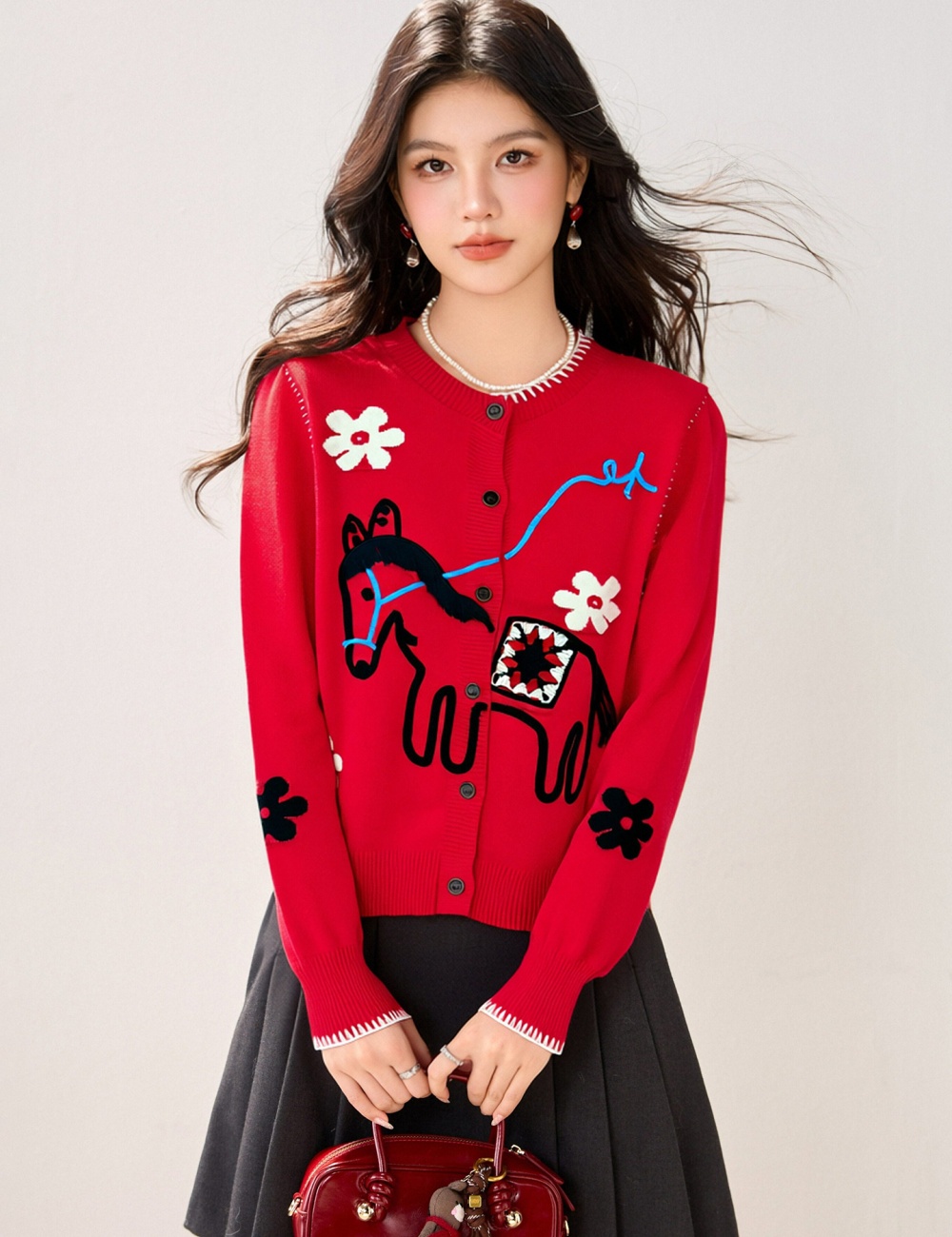 Pony stereoscopic cardigan slim unique tops for women