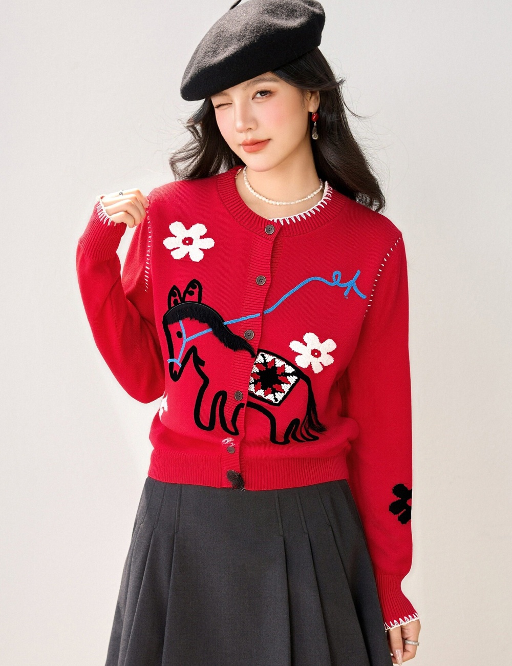 Pony stereoscopic cardigan slim unique tops for women
