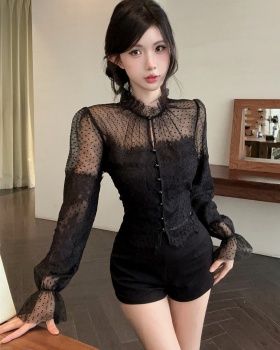 Gauze lace shorts short splice tops 2pcs set for women
