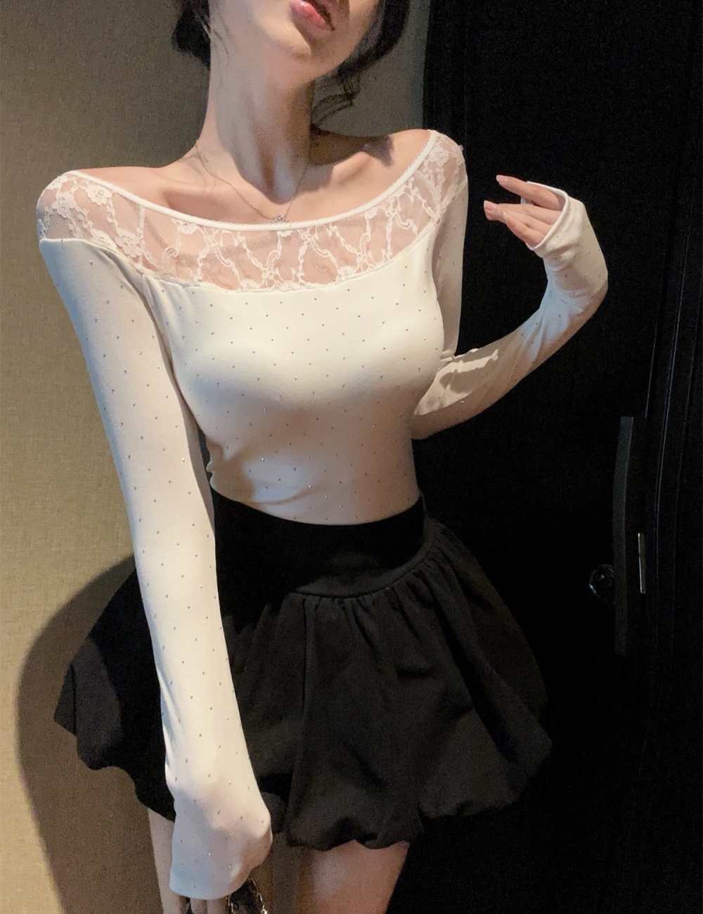 Sloping shoulder work clothing T-shirt 2pcs set for women