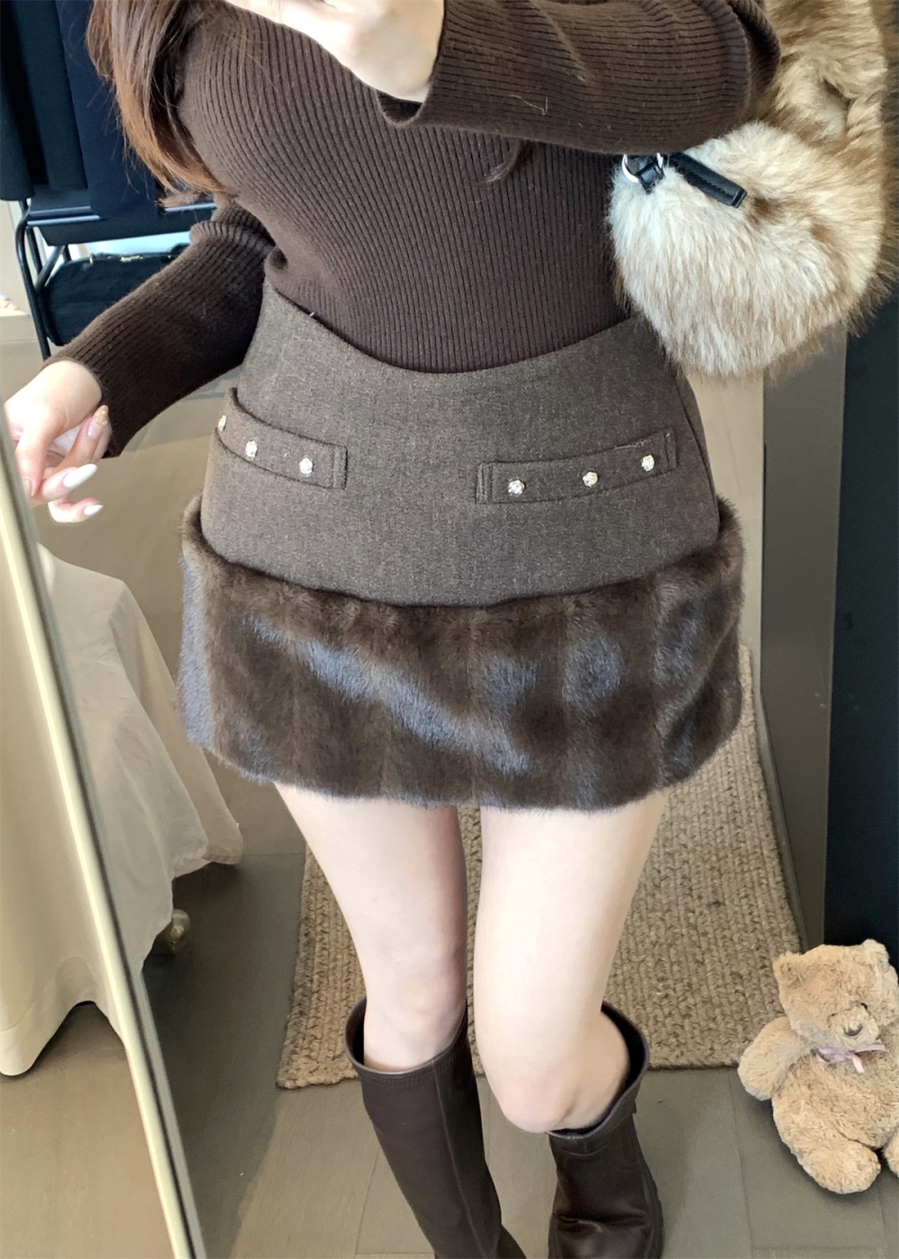 Casual high waist elmo winter short A-line skirt for women