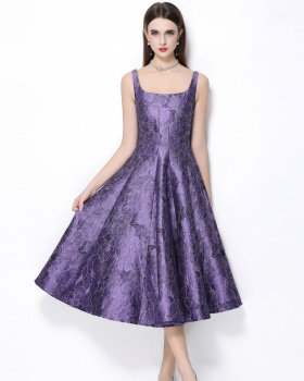 Jacquard pinched waist dress retro formal dress for women
