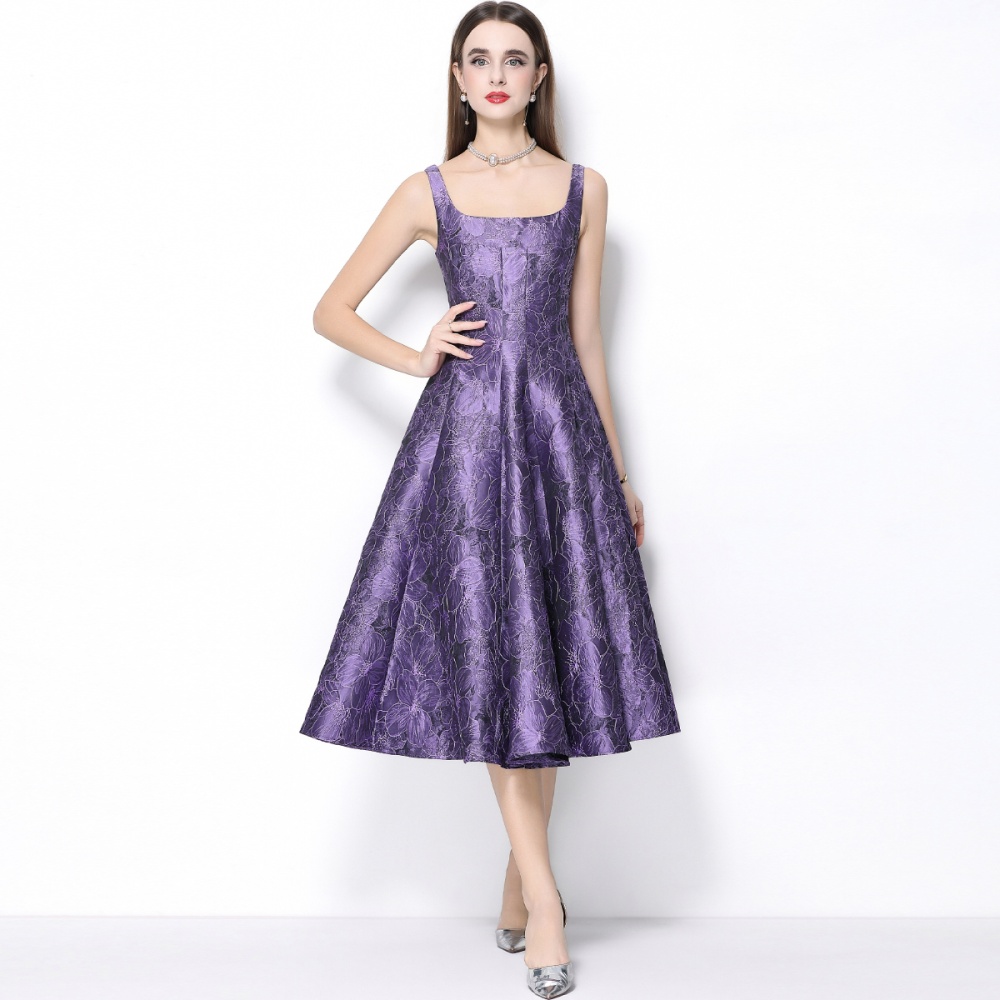 Jacquard pinched waist dress retro formal dress for women