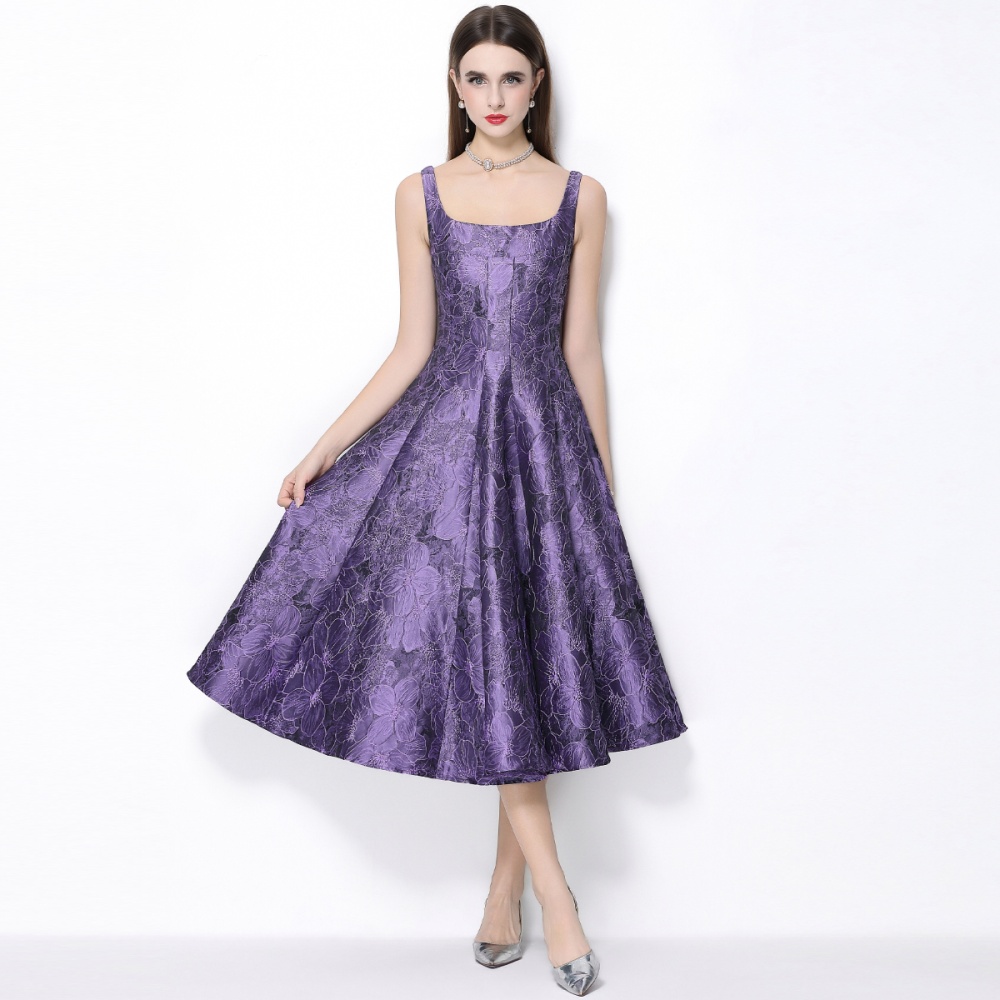 Jacquard pinched waist dress retro formal dress for women